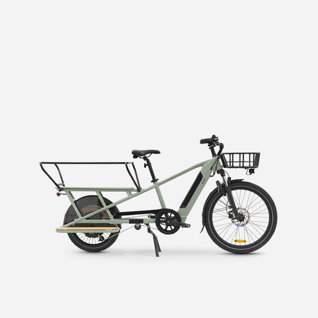 BTWIN Rear Loading Electric Longtail Cargo Bike R500E - Beige