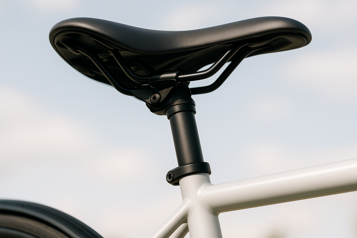 Close-up of a bike saddle underside, a discreet mounting spot