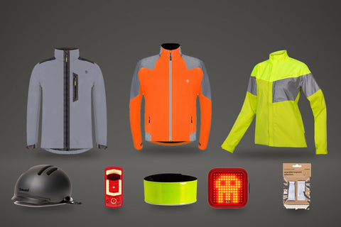 Hi-vis and reflective cycling gear: jackets from Proviz and Endura, a Thousand helmet, lights and reflectors
