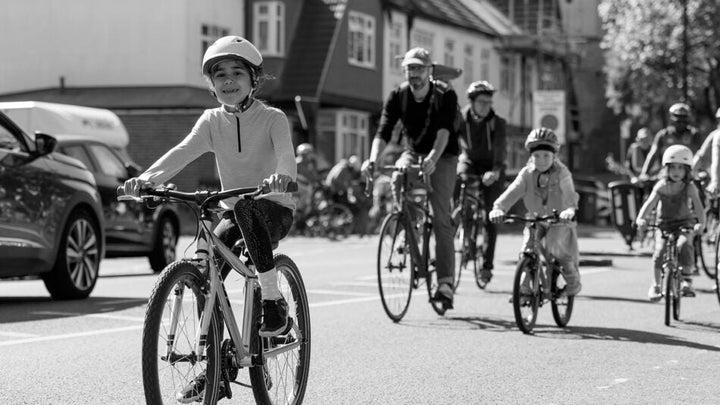 Children and adults cycling on a London street. Image: London Cycling Campaign