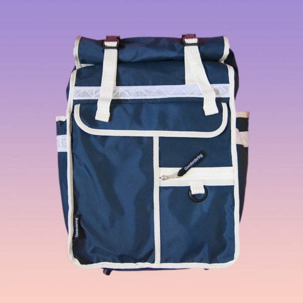 Rolltop Backpack Pannier Eco — Navy Blue & White