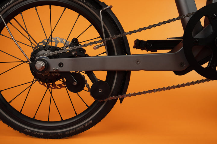 Rear hub motor, disc brake and chain tensioner on the FLIT M2. Image credit: FLIT